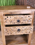 Vansura Carved Bedside Table 2 Drawer