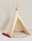 Luxury Arizona Vibes Teepee in Carmine, premium kids play tent with organic cotton, handcrafted pine wood sticks, stylish and safe by Ella James at brixbailey.com