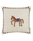 Premium linen horse cushion with blue saddle, retro style decor for kids bedroom by Ella James at brixbailey.com