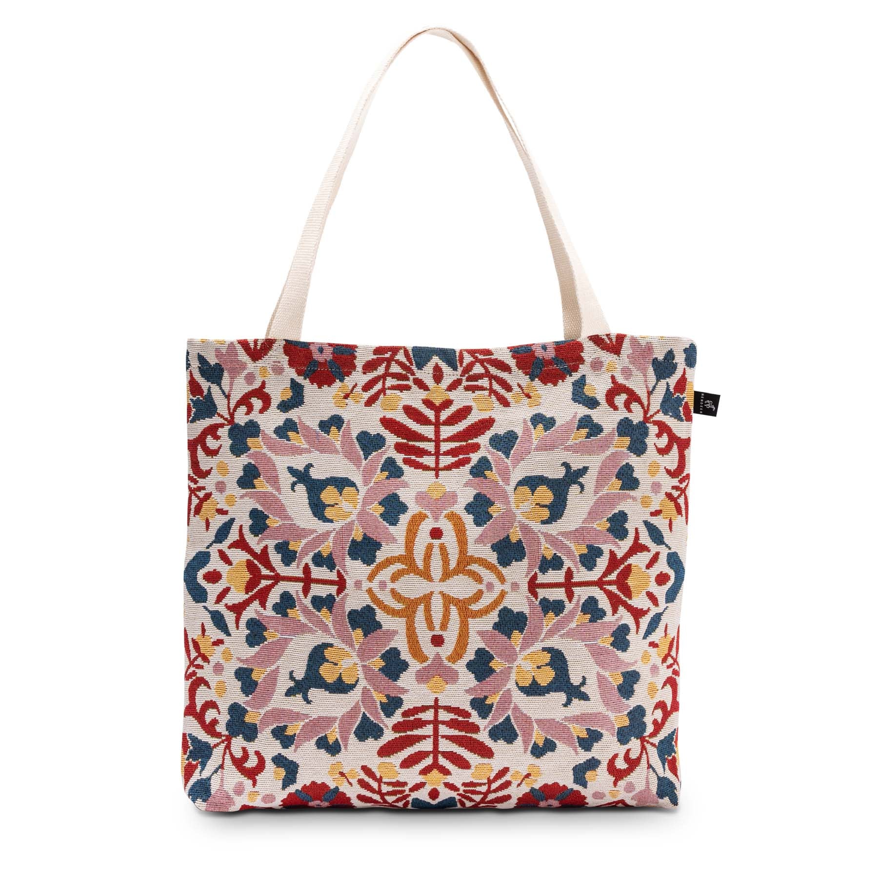 Mexican Talavera patterned tote bag by Hendeer, sustainable cotton-polyester blend, 45x42cm at www.brixbailey.com