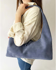 Riviera Shoulder Hobo in Powder Blue Suede