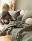 Luxury Wabi-Sabi washed organic cotton duvet cover set with pillowcase, Vetiver, premium textured poplin, made in Spain by Ella James at brixbailey.com