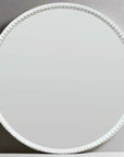 Rustic Round Beaded Wood Mirror Soft White Distressed Finish