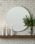Rustic Round Wood Mirror Soft White Finish