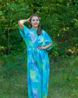 Blue Mademoiselle Style Caftan in Watercolor Splash Pattern