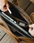 Premium Welch Briefcase, luxury vintage leather messenger bag for laptop, stylish and sturdy 14-inch briefcase with shoulder strap by Steel Horse Leather at brixbailey.com