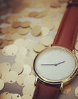 Arvo White Time Sawyer Watch - Gold - Brown Leather