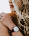 Arvo White Time Sawyer Watch - Silver - Brown Leather