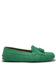 Women's Tasselled Driving Loafers, emerald embossed suede