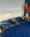 Blue Silk Pillowcase in hand painted 'Wonderous' print, Standard size Oxford Pillowcase