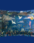 Blue Silk Pillowcase in hand painted 'Wonderous' print, Standard size Oxford Pillowcase