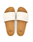 Premium white vegan sandals with comfortable strap, cushioned footbed, non-slip sole, sustainable fair fashion by Fünve at brixbailey.com