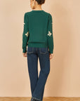 Yumi Green Sequin All Over Applique Bow Knitted Jumper