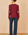 Yumi Burgundy Sequin All Over Applique Bow Knitted Jumper