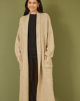 Yumi Oatmeal Knitted Maxi Cardigan With Pockets