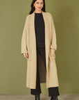 Yumi Oatmeal Knitted Maxi Cardigan With Pockets