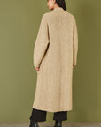 Yumi Oatmeal Knitted Maxi Cardigan With Pockets