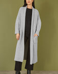 Yumi Grey Knitted Maxi Cardigan With Pockets