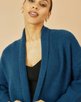 Yumi Teal Knitted Maxi Cardigan With Pockets
