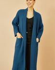 Yumi Teal Knitted Maxi Cardigan With Pockets