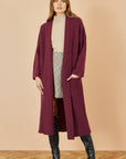 Yumi Burgundy Knitted Maxi Cardigan With Pockets