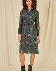 Yumi Recycled Green Fox Print Shirt Midi Dress