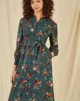 Yumi Recycled Green Fox Print Shirt Midi Dress