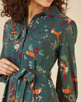 Yumi Recycled Green Fox Print Shirt Midi Dress