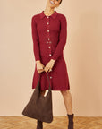 Yumi Burgundy Rib Knit Midi Shirt Dress With Snaffle Belt