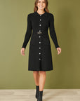 Yumi Black Rib Knit Midi Shirt Dress With Snaffle Belt