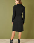 Yumi Black Rib Knit Midi Shirt Dress With Snaffle Belt