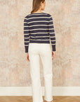 Yumi Navy Striped Sparkle Knitted Cardigan