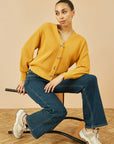 Yumi Mustard Relaxed Fit Cardigan With Stitch Detail