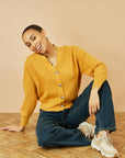 Yumi Mustard Relaxed Fit Cardigan With Stitch Detail