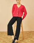 Yumi Red Relaxed Fit Cardigan With Stitch Detail
