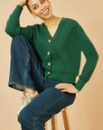 Yumi Green Relaxed Fit Cardigan With Stitch Detail
