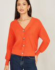 Yumi Orange Relaxed Fit Cardigan With Stitch Detail