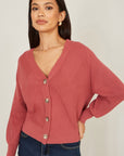 Yumi Rose Pink Relaxed Fit Cardigan With Stitch Detail