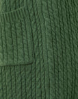 Yumi Green Cable Knit Edge to Edge Long Cardigan With Pockets
