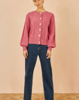 Yumi Pink Relaxed Fit Cable Cardigan