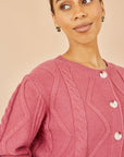 Yumi Pink Relaxed Fit Cable Cardigan