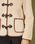 Yumi Cream Borg Jacket With Faux Leather Button Details