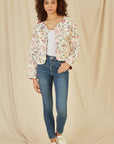 Yumi White Floral Print Reversible Cotton Cropped Quilted Jacket