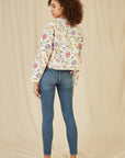 Yumi White Floral Print Reversible Cotton Cropped Quilted Jacket