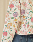 Yumi White Floral Print Reversible Cotton Cropped Quilted Jacket