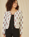 Yumi Red Animal Print Reversible Cotton Cropped Quilted Jacket