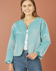 Yumi Green Patchwork Print Reversible Cotton Quilted Jacket