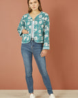 Yumi Green Patchwork Print Reversible Cotton Quilted Jacket
