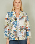 Yumi White Patchwork Print Reversible Cotton Quilted Jacket