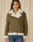 Yumi Green Faux Suede And Shearling Biker Jacket